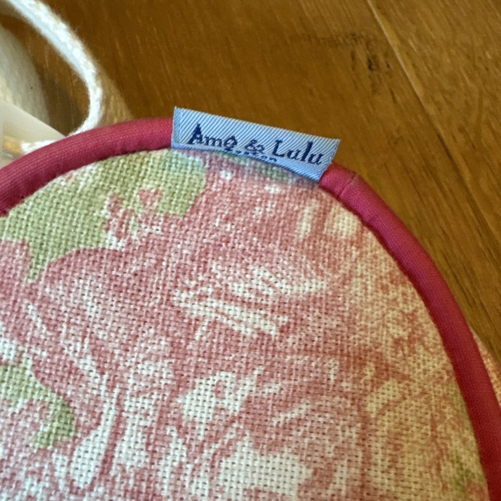 Ame & Lulu Boston Green Pink Toile Zip Up Tennis Racquet Bag With Pocket - Picture 8 of 14
